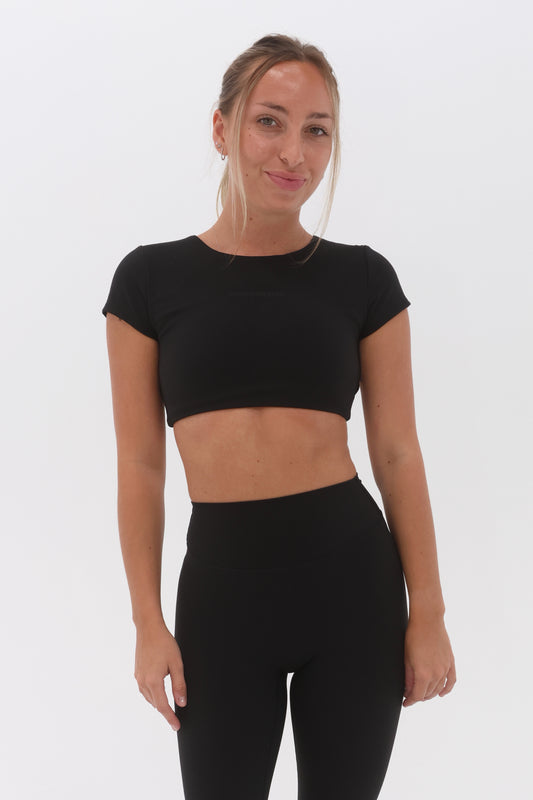 Cloud Comfort Open Back Crop Top Short Sleeve